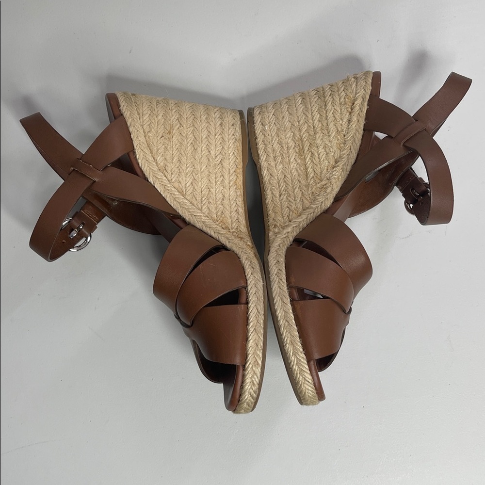 Prada Rony Brown Leather Strappy Espadrille Wedge Sandals Size 39 US 8.5 - Picture 7 of 9